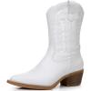 imageGLOBALWIN Womens Cowgirl Boots Mid Calf Western Cowboy Boots For Women Comfortable Low Heel With Zipper23yy09 White