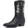 GLOBALWIN Women’s Cowgirl Boots Mid Calf Western Cowboy Boots For Women Comfortable Low Heel With Zipper(23yy10 Black)