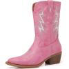 GLOBALWIN Women’s Cowgirl Boots Mid Calf Western Cowboy Boots For Women Comfortable Low Heel With Zipper(23yy10 Pink)