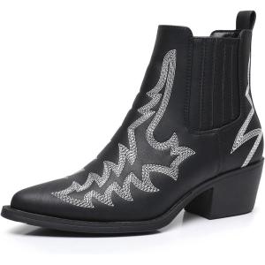 GLOBALWIN Cowboy Boots For Women Pointed Toe Pull On Chelsea Ankle Booties The Western Cowgirl Boots(23yy05 Black)