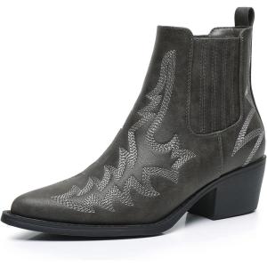 GLOBALWIN Cowboy Boots For Women Pointed Toe Pull On Chelsea Ankle Booties The Western Cowgirl Boots(23yy05 Grey)