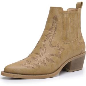 GLOBALWIN Cowboy Boots For Women Pointed Toe Pull On Chelsea Ankle Booties The Western Cowgirl Boots(23yy05 Khaki)
