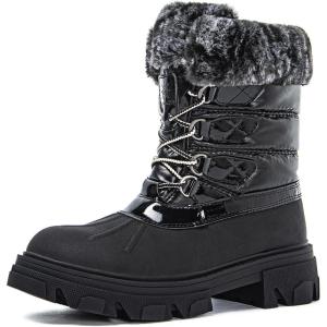 GLOBALWIN Snow Boots for Women Comfortable Winter Boots For Women Waterproof Fluffy Faux Fur Ankle Booties Water-Resistant Short Boots For Women Warm Fur Boots, Lace-Up Outdoor Shoes(21yy27 Black)