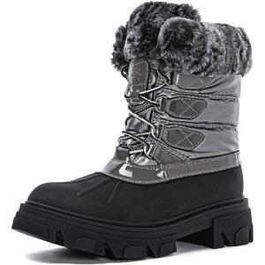 GLOBALWIN Snow Boots for Women Comfortable Winter Boots For Women Waterproof Fluffy Faux Fur Ankle Booties Water-Resistant Short Boots For Women Warm Fur Boots, Lace-Up Outdoor Shoes(21yy27 Gray)