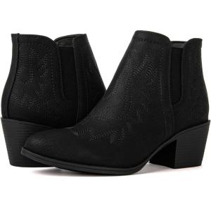 GLOBALWIN Women’s Cowgirl boots Western Short Ankle Pull On Comfortable Cowboy Boots For Women Low Heel(21yy01 Black2)