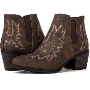 GLOBALWIN Women’s Cowgirl boots Western Short Ankle Pull On Comfortable Cowboy Boots For Women Low Heel(21yy01 Brown2)