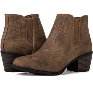 GLOBALWIN Women’s Cowgirl boots Western Short Ankle Pull On Comfortable Cowboy Boots For Women Low Heel(21yy01 Camel2)