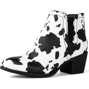 GLOBALWIN Women’s Cowgirl boots Western Short Ankle Pull On Comfortable Cowboy Boots For Women Low Heel(21yy01 Cow)