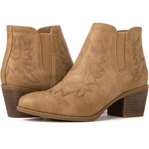 GLOBALWIN Women’s Cowgirl boots Western Short Ankle Pull On Comfortable Cowboy Boots For Women Low Heel(21yy01 Khaki)