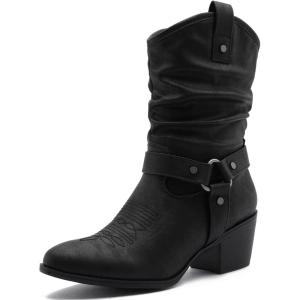GLOBALWIN Women’s Mid Calf The Western Cowgirl Boots Fashion Cowboy Boots For Women Chunky Low Heel(19yy17 Black2)