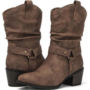 GLOBALWIN Women’s Mid Calf The Western Cowgirl Boots Fashion Cowboy Boots For Women Chunky Low Heel(19yy17 Camel2)