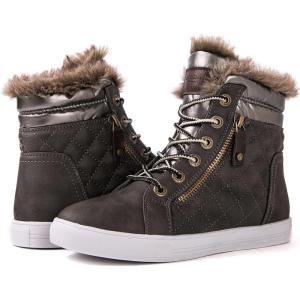 GLOBALWIN Women’s Platform Wedge Sneakers Outdoor Anti-Slip Winter Snow Hiking Furry Ankle Boots for Women(21yy02 Grey1)