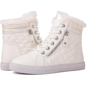 GLOBALWIN Women’s Platform Wedge Sneakers Outdoor Anti-Slip Winter Snow Hiking Furry Ankle Boots for Women(21yy02 White1)
