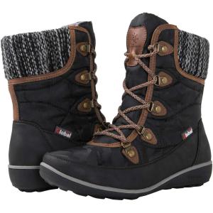 GLOBALWIN Women’s Snow Boots Waterproof Mid-Calf Winter Boots for Women with Quilted Knit Panels, Warm Fleece Lining, and Non-Slip Insulated Outdoor Sole(1841black/Brown)