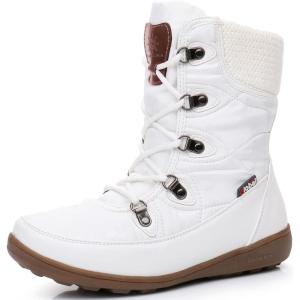 GLOBALWIN Women’s Snow Boots Waterproof Mid-Calf Winter Boots for Women with Quilted Knit Panels, Warm Fleece Lining, and Non-Slip Insulated Outdoor Sole(1841white)