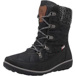 GLOBALWIN Women’s Snow Boots Waterproof Mid-Calf Winter Boots for Women with Quilted Knit Panels, Warm Fleece Lining, and Non-Slip Insulated Outdoor Sole(1841black)