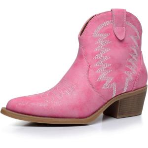GLOBALWIN Women’s Western Boots Ankle Cowboy Boots For Women(23yy06 Pink)