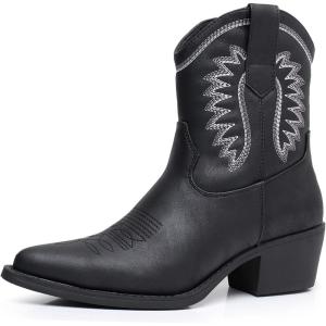 GLOBALWIN Women’s Western Charm Cowgirl Boots Mid Calf Comfy Cowboy Boots For Women With Pointed Toe(23yy07 Black)