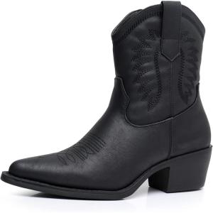 GLOBALWIN Women’s Western Charm Cowgirl Boots Mid Calf Comfy Cowboy Boots For Women With Pointed Toe(23yy07 Black3)