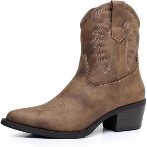 GLOBALWIN Women’s Western Charm Cowgirl Boots Mid Calf Comfy Cowboy Boots For Women With Pointed Toe(23yy07 Camel)
