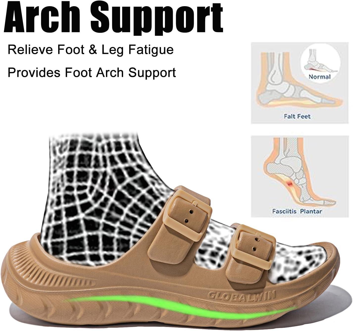 imageGLOBALWIN Recovery Slides For Women Mia Comfortable Sandals With Arch Support Indoor Outdoor Cloud Slippers Reduce Stress on Feet LightweightSs233 Khaki