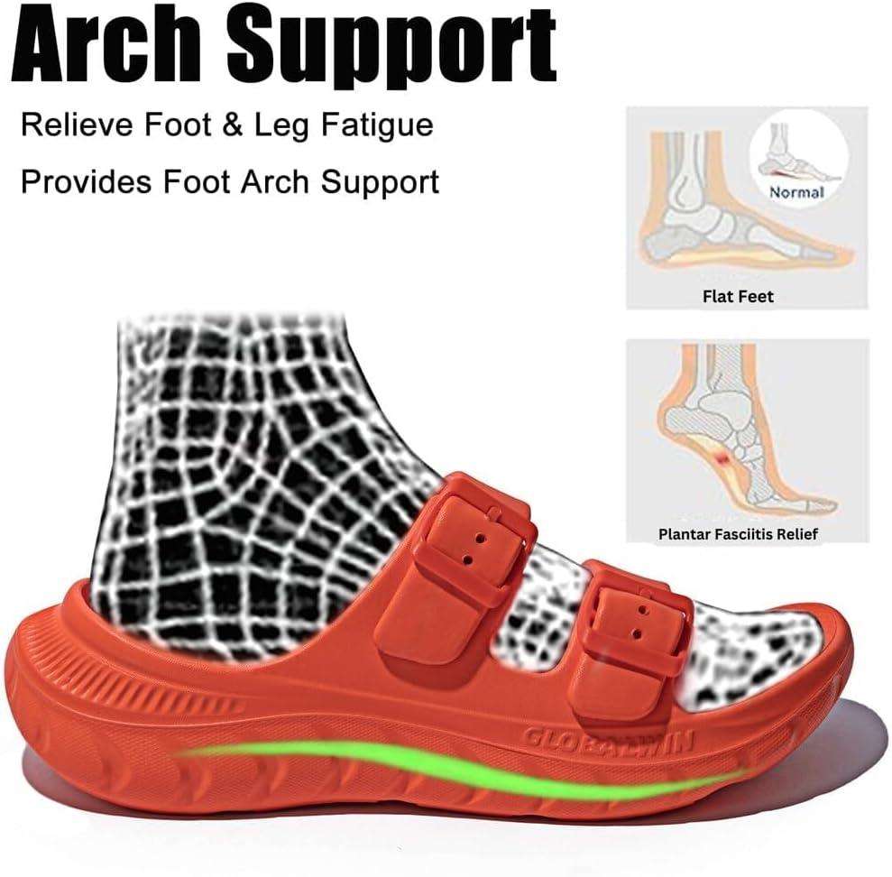 imageGLOBALWIN Recovery Slides For Women Mia Comfortable Sandals With Arch Support Indoor Outdoor Cloud Slippers Reduce Stress on Feet LightweightSs233 Vibrant Orange