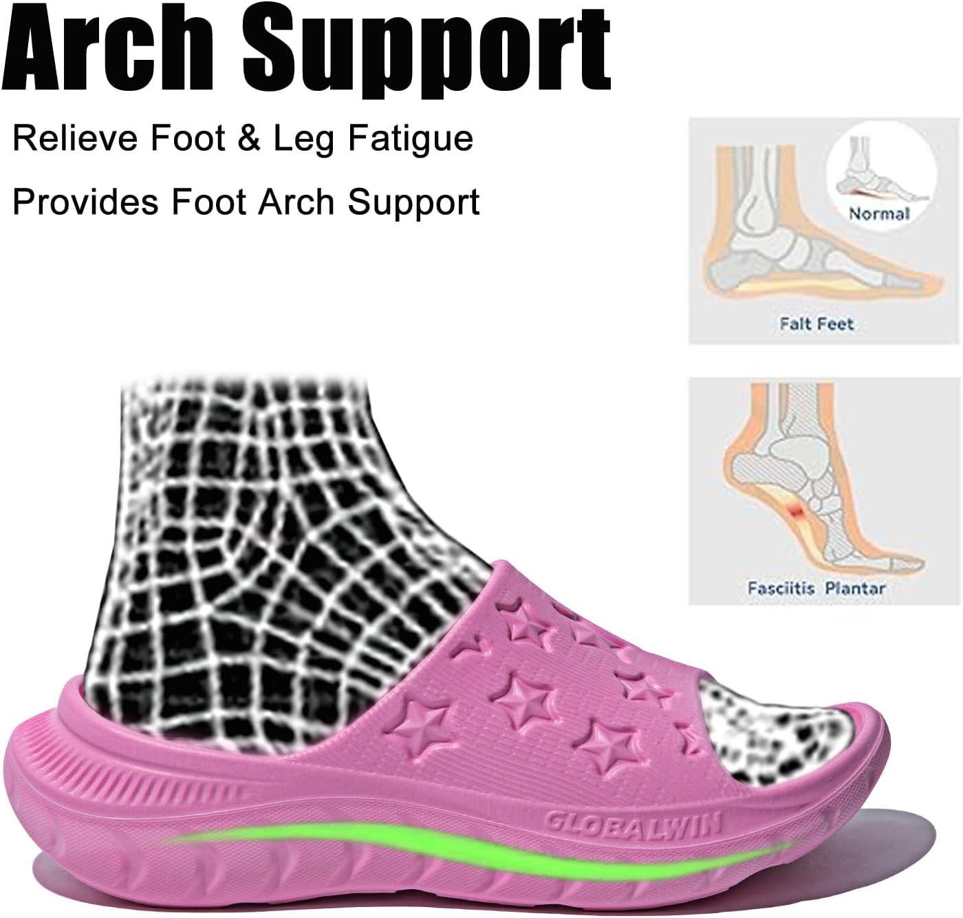 imageGLOBALWIN Sports Recovery Slides for Women Ava Sports Sandals With Comfortable Arch Support Indoor Outdoor Cloud Slippers Reduce Stress on Feet Lightweight Pillow SlidesSs231 Pink