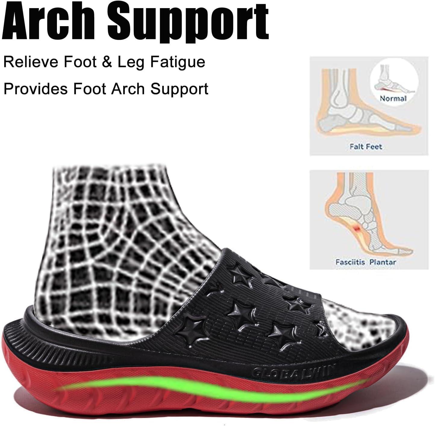 imageGLOBALWIN Sports Recovery Slides for Women Ava Sports Sandals With Comfortable Arch Support Indoor Outdoor Cloud Slippers Reduce Stress on Feet Lightweight Pillow SlidesSs232 Black Red