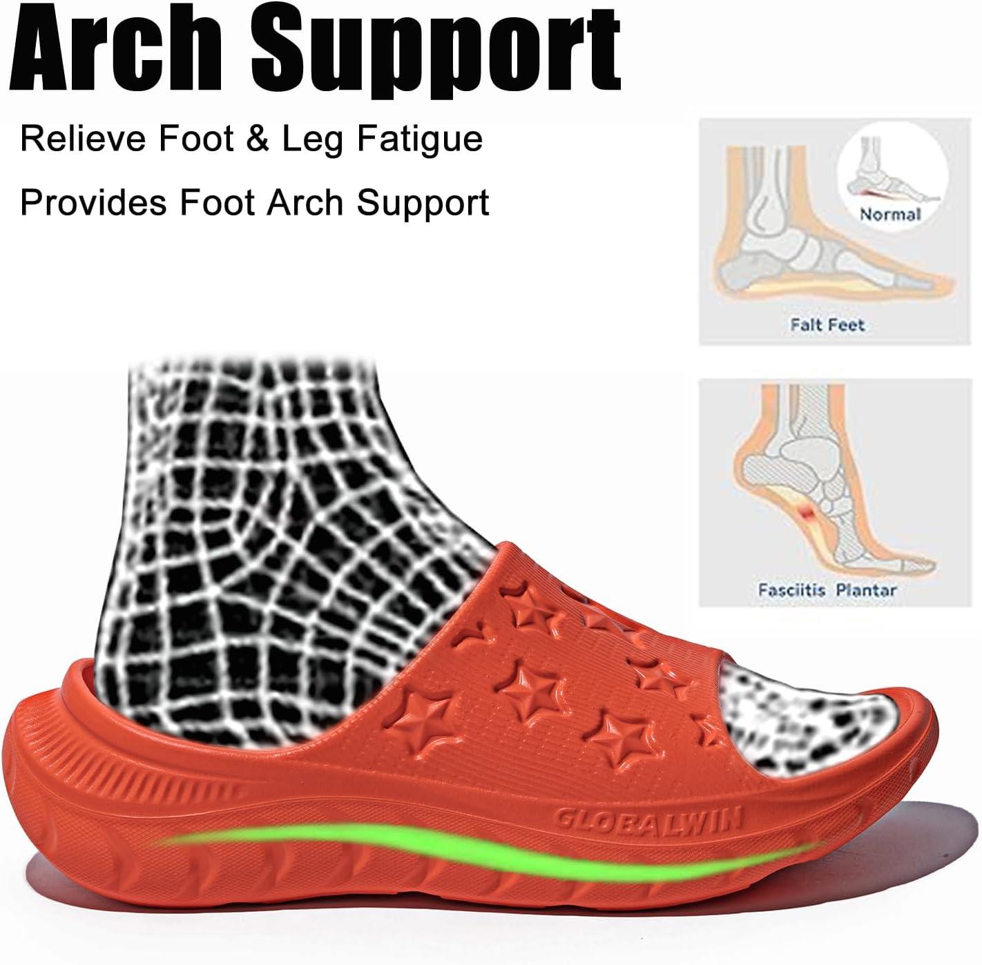 imageGLOBALWIN Sports Recovery Slides for Women Ava Sports Sandals With Comfortable Arch Support Indoor Outdoor Cloud Slippers Reduce Stress on Feet Lightweight Pillow SlidesSs231 Vibrant Orange