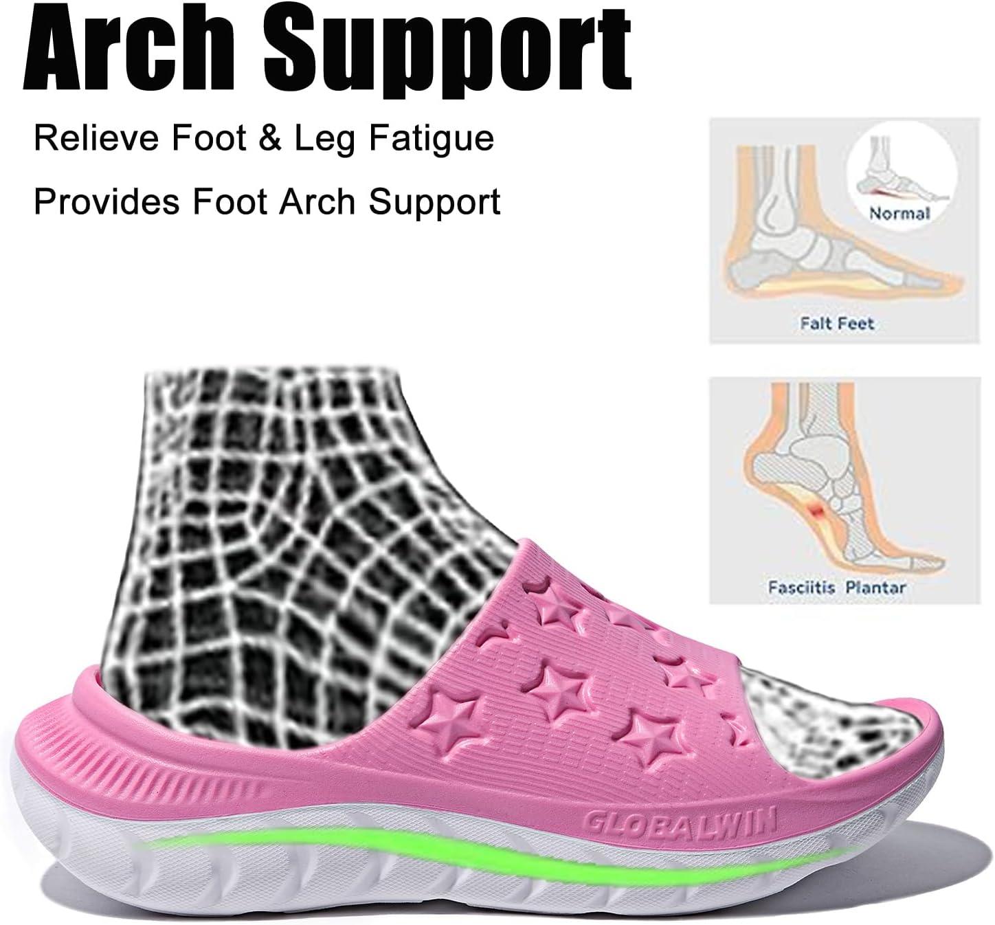 imageGLOBALWIN Sports Recovery Slides for Women Ava Sports Sandals With Comfortable Arch Support Indoor Outdoor Cloud Slippers Reduce Stress on Feet Lightweight Pillow SlidesSs232 Pink White