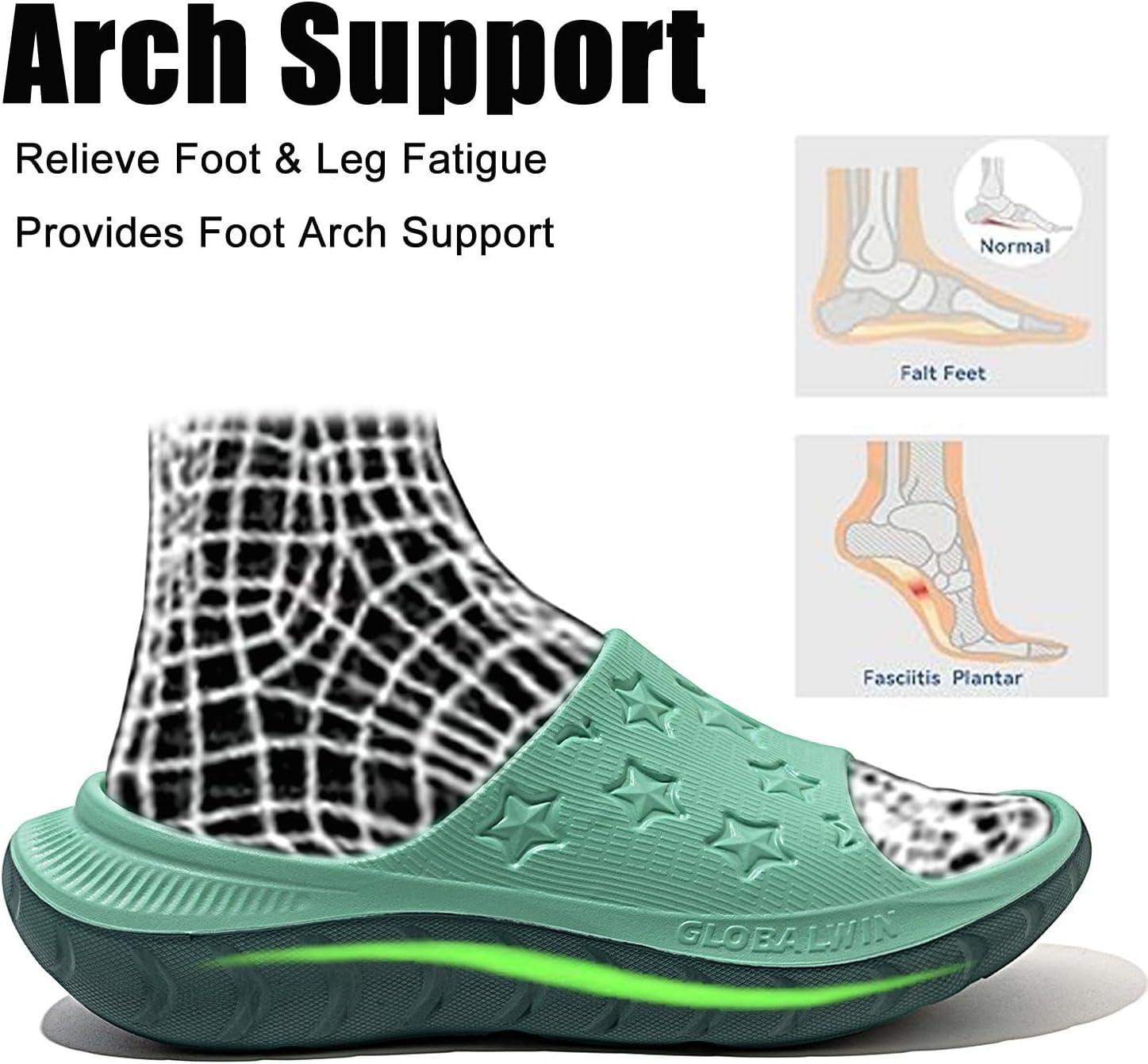 imageGLOBALWIN Sports Recovery Slides for Women Ava Sports Sandals With Comfortable Arch Support Indoor Outdoor Cloud Slippers Reduce Stress on Feet Lightweight Pillow SlidesSs232 Olive Green
