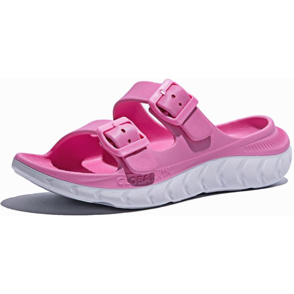 imageGLOBALWIN Recovery Slides For Women Mia Comfortable Sandals With Arch Support Indoor Outdoor Cloud Slippers Reduce Stress on Feet LightweightSs235 Pink White