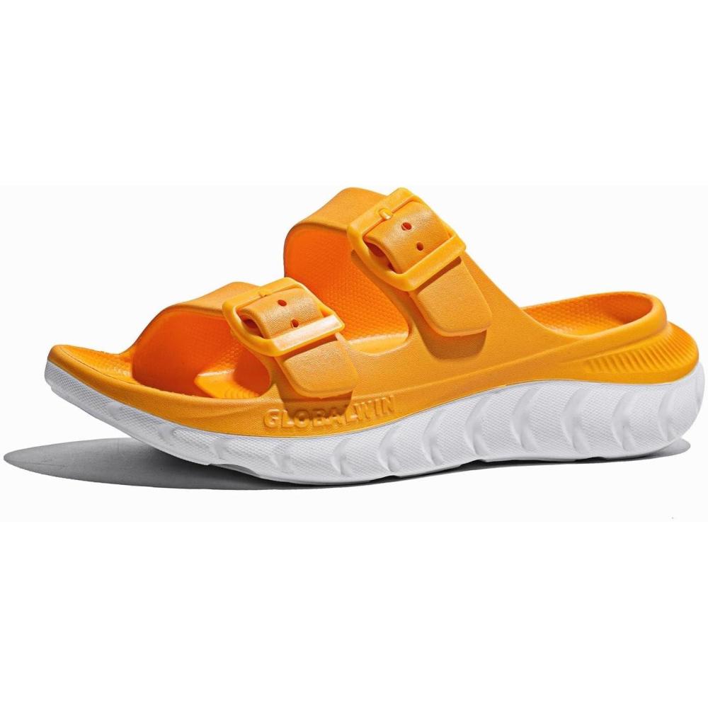 imageGLOBALWIN Recovery Slides For Women Mia Comfortable Sandals With Arch Support Indoor Outdoor Cloud Slippers Reduce Stress on Feet LightweightSs235 Yellow White