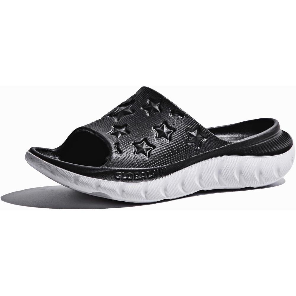 imageGLOBALWIN Sports Recovery Slides for Women Ava Sports Sandals With Comfortable Arch Support Indoor Outdoor Cloud Slippers Reduce Stress on Feet Lightweight Pillow SlidesSs232 Black White