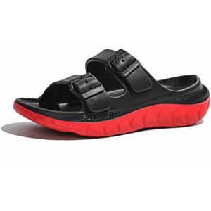 GLOBALWIN Recovery Slides For Women Mia Comfortable Sandals With Arch Support Indoor Outdoor Cloud Slippers Reduce Stress on Feet Lightweight(Ss235 Black Red)