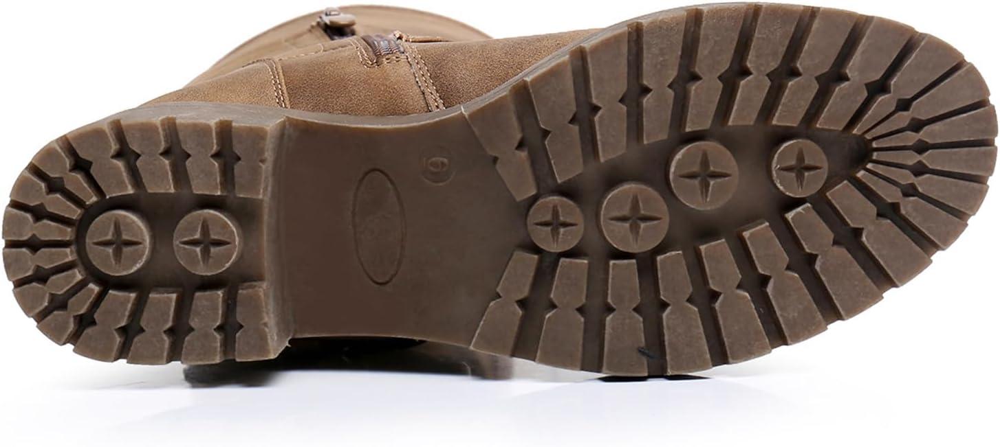 imageGLOBALWIN Chunky Mid Calf Fashion Dressy Motocycle Biker Military Style Combat Boots for Women Low Heel23yy11 Camel