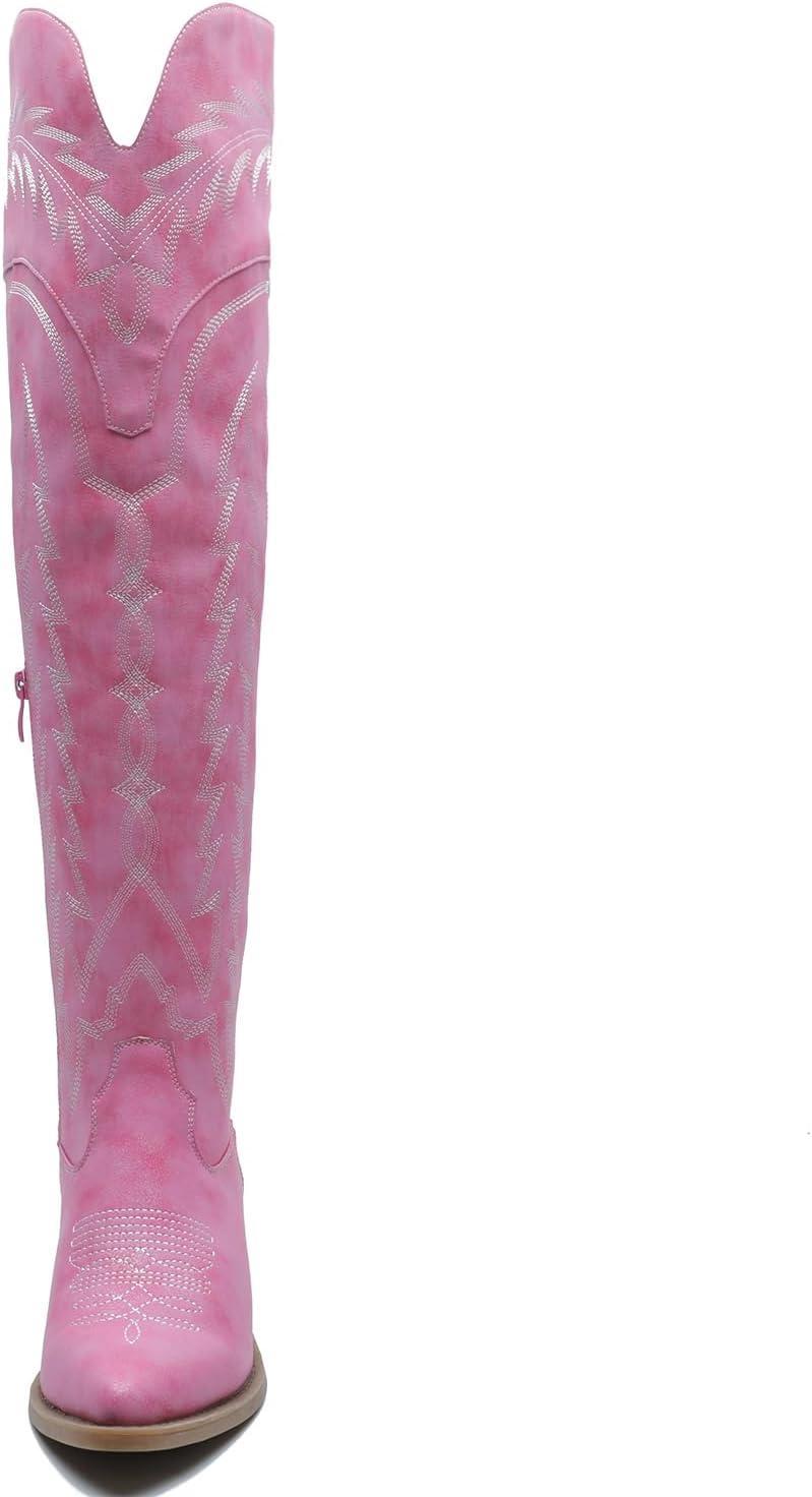 imageGLOBALWIN Womens Cowboy Western Fashion Over The Knee Thigh High Cowgirl Boots Low Heel23yy08 Pink