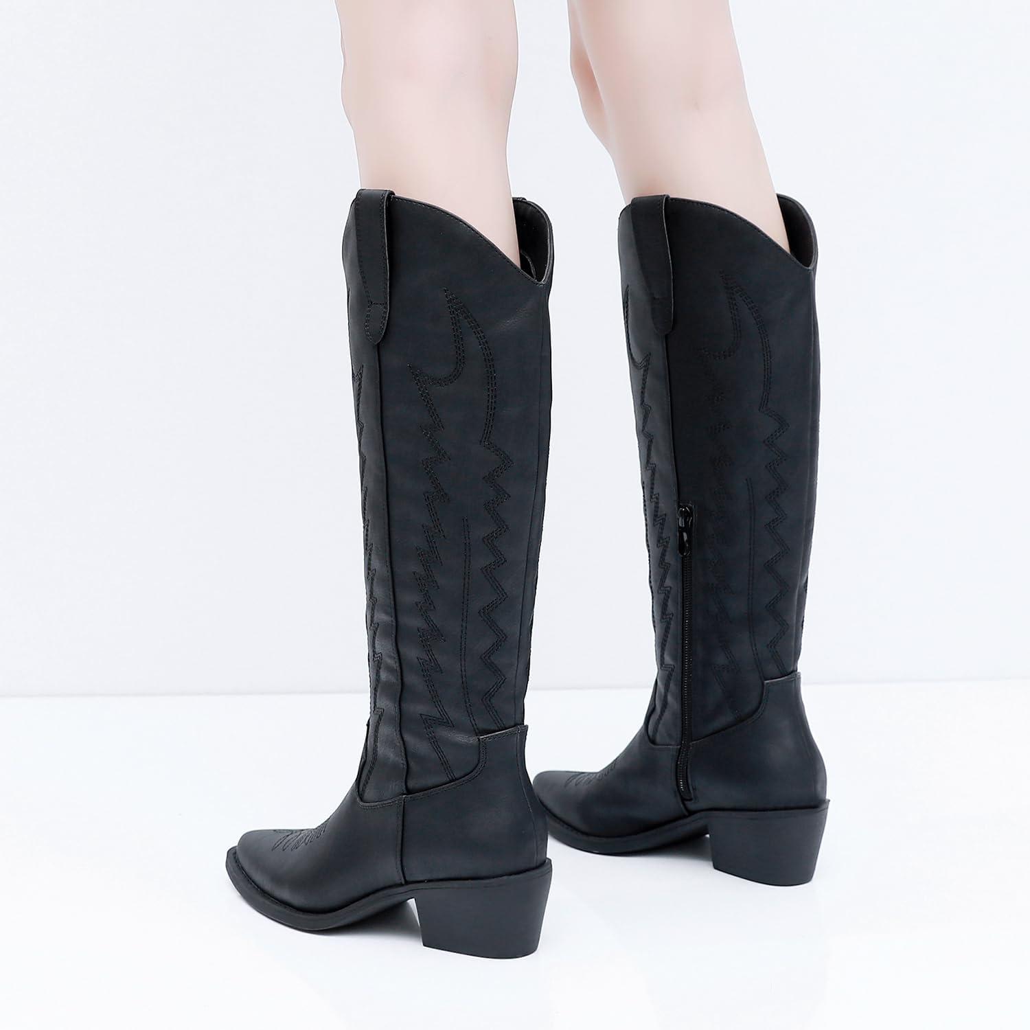 imageGLOBALWIN Womens Knee High Long Pointed Toe Western Cowboy Boots For Women23yy03 Black2