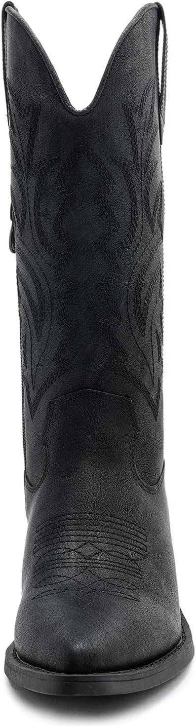 imageGLOBALWIN Womens Mid Calf Western Cowboy Boots Cowgirl Boots for Women with Floral Embroidery Side Zipper Chunky Heel23yy13 Black
