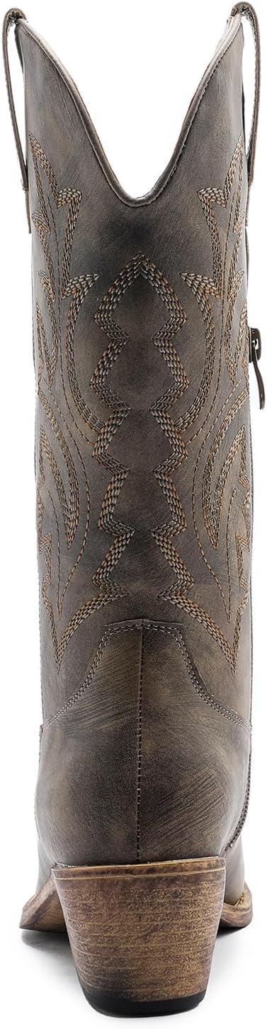 imageGLOBALWIN Womens Mid Calf Western Cowboy Boots Cowgirl Boots for Women with Floral Embroidery Side Zipper Chunky Heel23yy1311 Brown