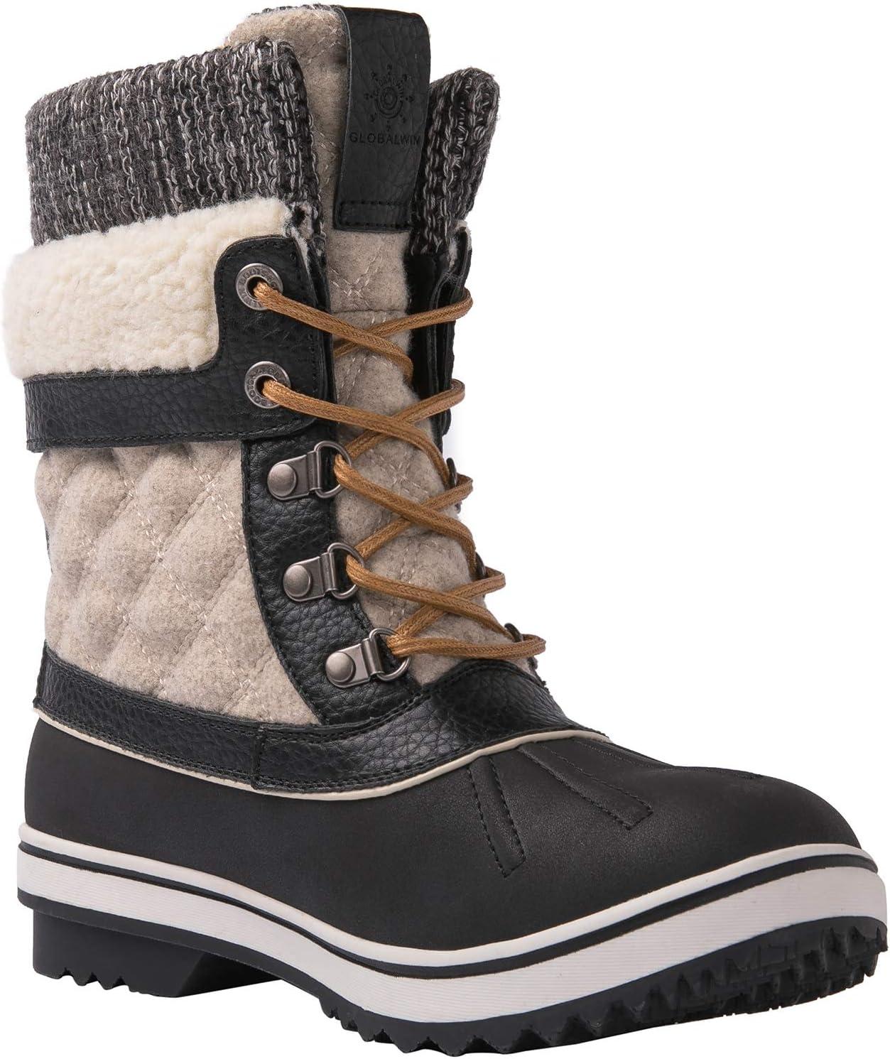 imageGLOBALWIN Womens Waterproof Winter Boots Snow Boots For Women1910 BlackBeige