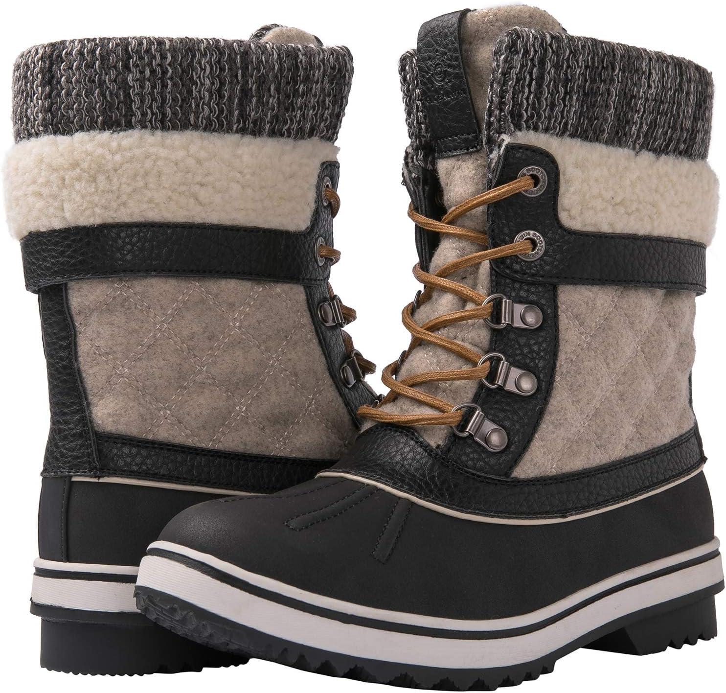 imageGLOBALWIN Womens Waterproof Winter Boots Snow Boots For Women1910 BlackBeige