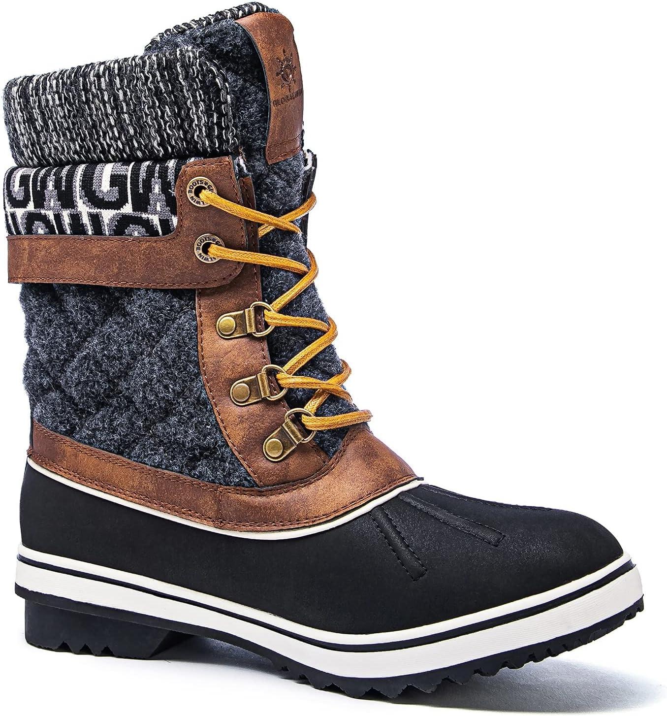 imageGLOBALWIN Womens Waterproof Winter Boots Snow Boots For Women1910 BrownPrints