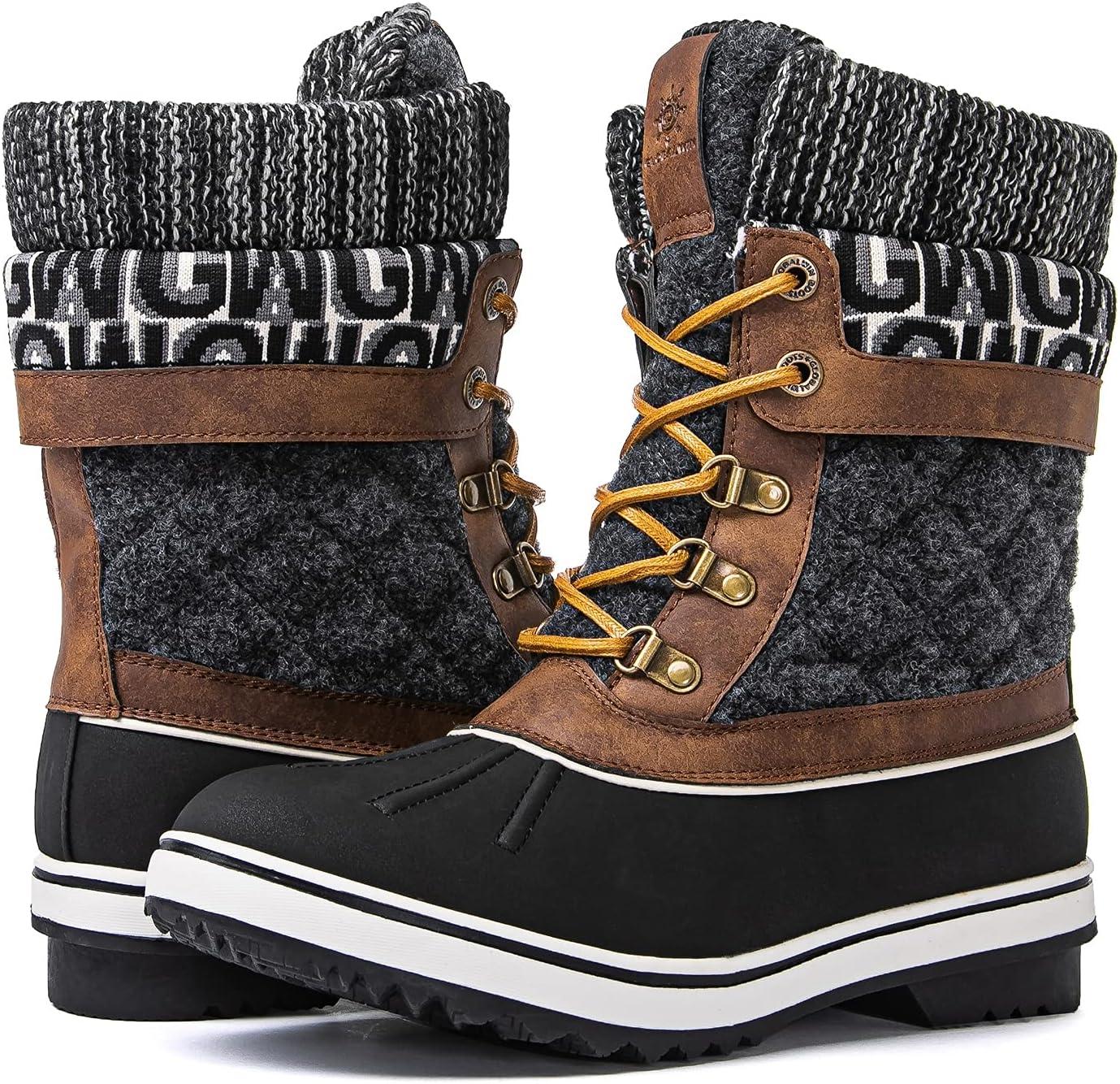 imageGLOBALWIN Womens Waterproof Winter Boots Snow Boots For Women1910 BrownPrints