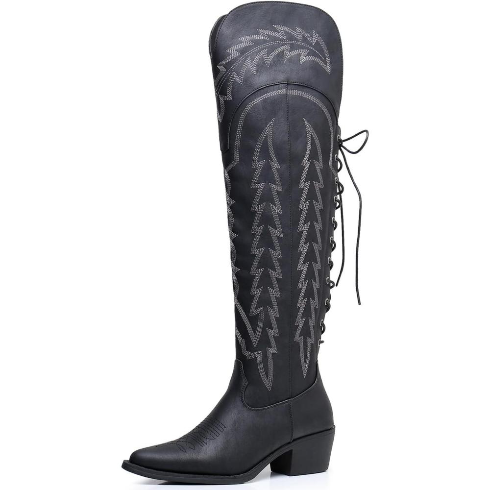 imageGLOBALWIN Womens Cowboy Western Fashion Over The Knee Thigh High Cowgirl Boots Low Heel23yy08 Black