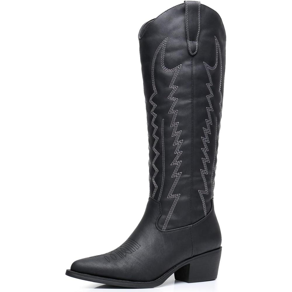 imageGLOBALWIN Womens Knee High Long Pointed Toe Western Cowboy Boots For Women23yy03 Black