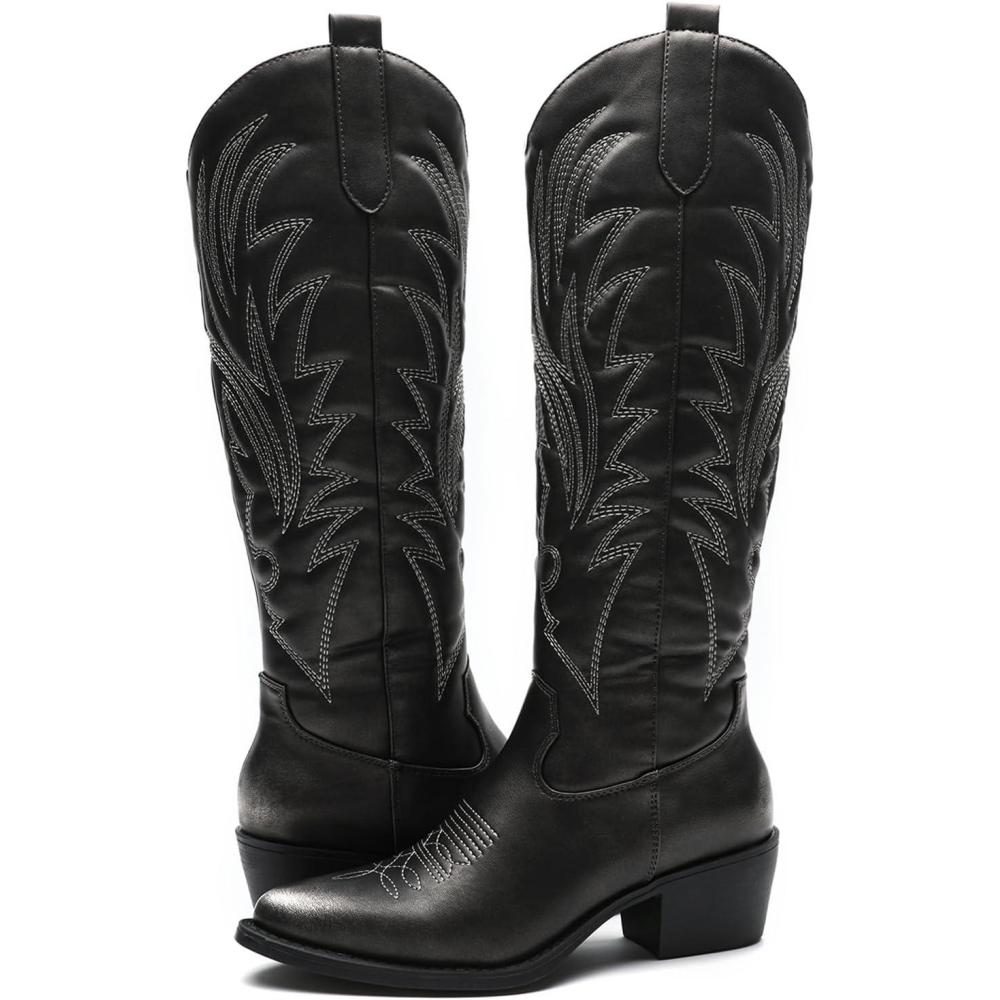 imageGLOBALWIN Womens The Western Cowboy Cowgirl Embroidered Knee High Boots23yy12 Brushed Silver2