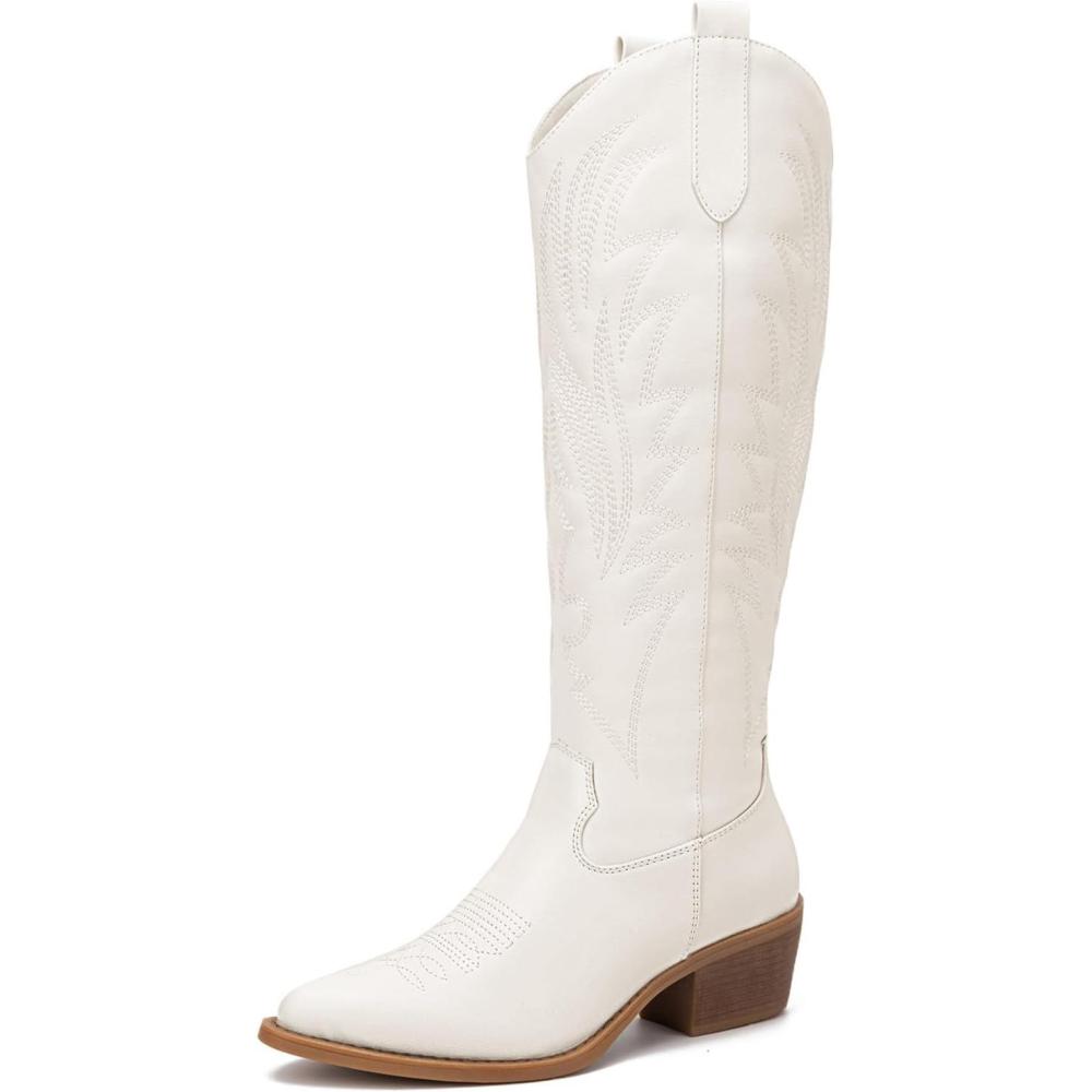 imageGLOBALWIN Womens The Western Cowboy Cowgirl Embroidered Knee High Boots23yy12 White