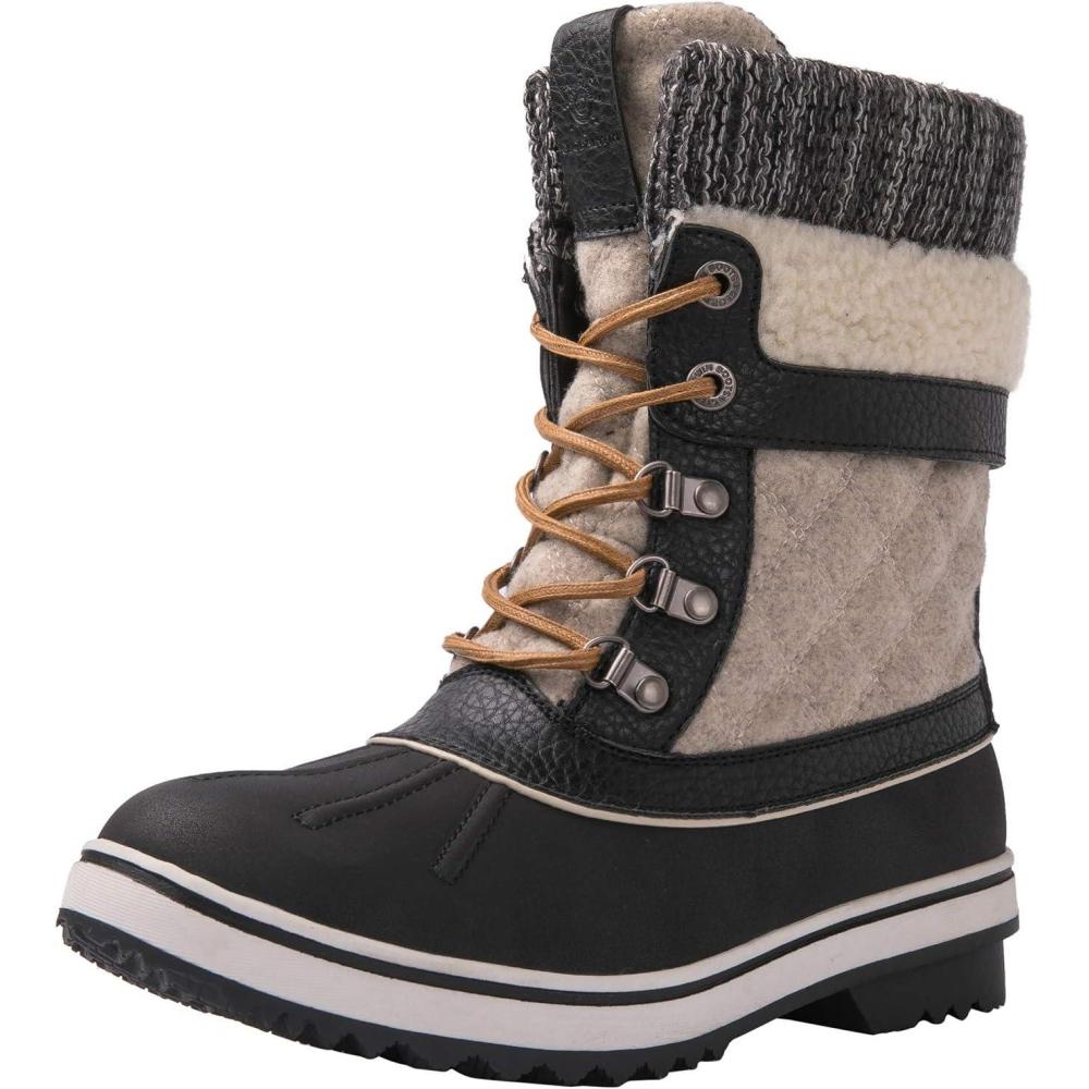 imageGLOBALWIN Womens Waterproof Winter Boots Snow Boots For Women1910 BlackBeige