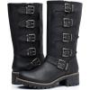 GLOBALWIN Chunky Mid Calf Fashion Dressy Motocycle Biker Military Style Combat Boots for Women Low Heel(23yy11 Black)